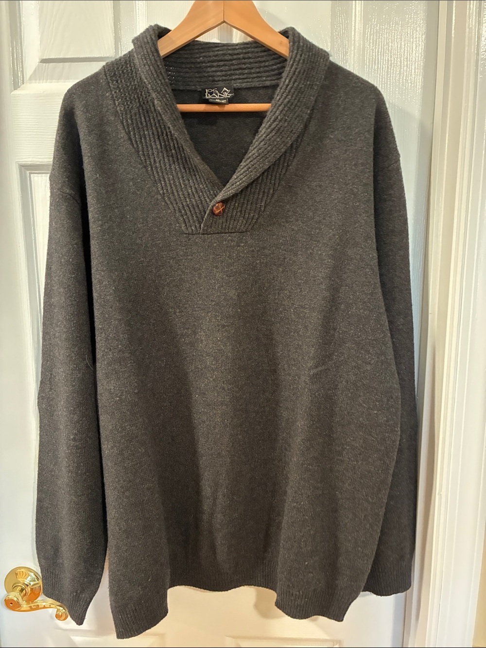 Jos. A. Bank Men's Shawl V-Neck Sweater in Charcoal Gray 80% Lambs wool XL